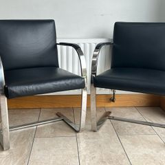 Pair of Black Cantilever Armchairs, Chrome Metal Frame, Retro Modern