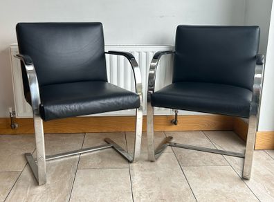 Pair of Black Cantilever Armchairs, Chrome Metal Frame, Retro Modern