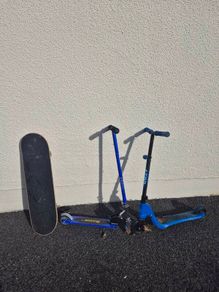 Skateboard and 2 scooters
