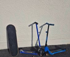 Skateboard and 2 scooters