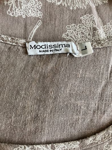 Size 14 Taupe & Cream Linen Top, Made In Italy