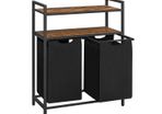 Laundry basket with 2 compartments  laundry basket, laundry collector, 2 compartments, 2 shelves, metal frame, 2 x 46 litres, 73 x 33 x 91 cm, vintage brown-