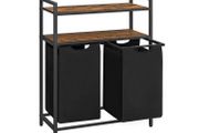 Laundry basket with 2 compartments  laundry basket, laundry collector, 2 compartments, 2 shelves, metal frame, 2 x 46 litres, 73 x 33 x 91 cm, vintage brown-