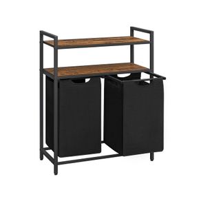 Laundry basket with 2 compartments  laundry basket, laundry collector, 2 compartments, 2 shelves, metal frame, 2 x 46 litres, 73 x 33 x 91 cm, vintage brown-