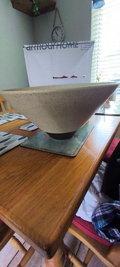 Large Angular Beige speckled ceramic bowl with a wide conical flare and a dark brawn contrasting base By Paul Costelloe.