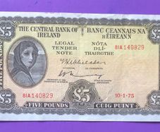 Irish five pound lavery note