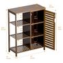 Walnut Bathroom Cabinet, Bamboo Floor Standing Side Storage Organizer with Door and 3 Open Shelves, Space Saving Kitchen Living Room Cupboard Image 4