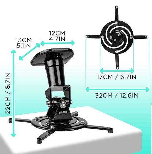 Projector Mount Stand for Ceiling or Wall Bracket PB01XB | 10kg Capacity | Universal Adjustable Clamp | Tile Swivel Rotate | Black (FREE POSTAGE)
