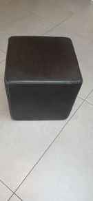 leather pouffe cube shaped, brown