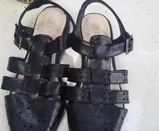 RIVERS black strappy side buckle flats Sz 6 UK - Bnwot