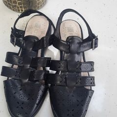RIVERS black strappy side buckle flats Sz 6 UK - Bnwot