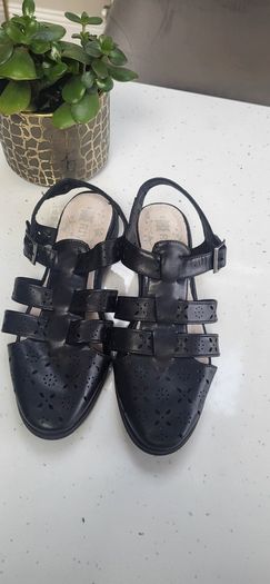 RIVERS black strappy side buckle flats Sz 6 UK - Bnwot