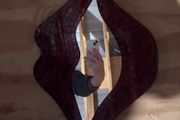 Mosaic lip shaped mirror