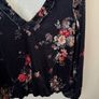 Beautiful Floral Navy V Neck Velveteen Top Size S! Image 2
