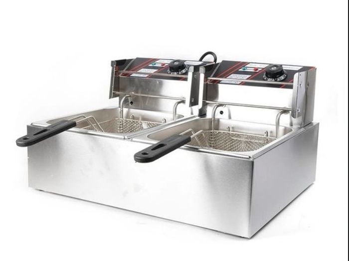 Stainless Steel Double Fryer  Electric Thermostat 60 To 200C With Basket And Lid 12L 220v