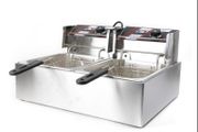 Stainless Steel Double Fryer  Electric Thermostat 60 To 200C With Basket And Lid 12L 220v