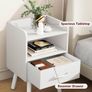 Bedside Table Set of 2, Nightstand, Side Table, Wooden Sofa End Table with Fabric Drawer, Open Shelf, Solid Wood Legs, 39x29x63 cm, for Bedroom, Living Room, White Image 5