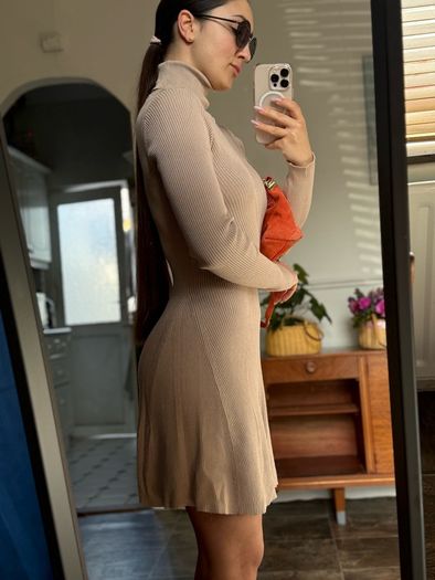 Zara beige ribbed knit turtleneck dress