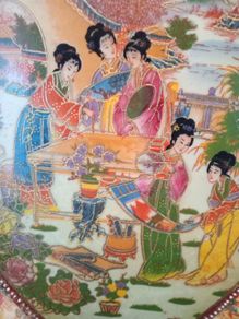 a Chinese Satsuma "Geisha" Oval Platter - Stamped
