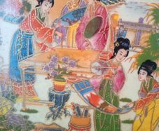 a Chinese Satsuma "Geisha" Oval Platter - Stamped