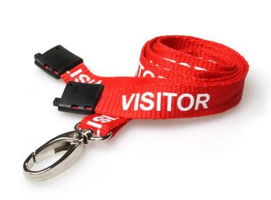 10 Pack 15mm Recycled Red Visitor Lanyards with Breakaway and Metal Lobster Clip