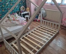 Single House Bed Frame  White Wooden Kids Bed Good Condition