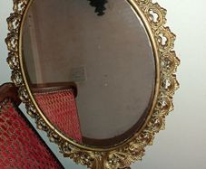 Tall Art Nouveau brass standing mirror