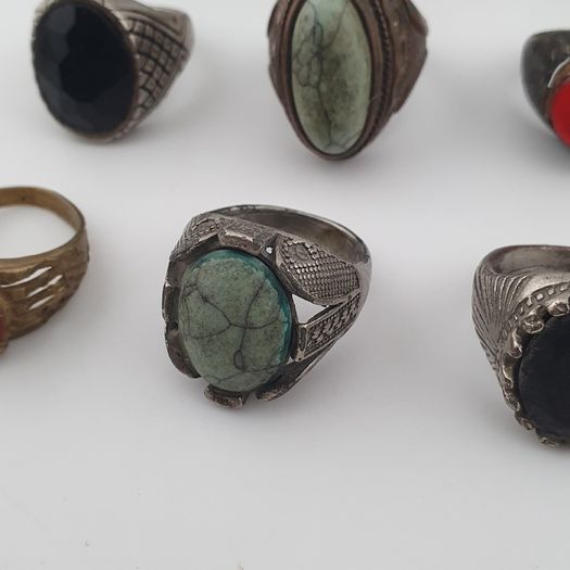Antique Lot of 15 Bohemian Brass Rings  Assorted Ethnic & Tribal Designs