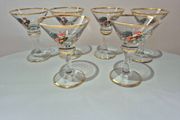 Pristine Vintage Art Deco Enamel Cockerel Cocktail Glasses Set of 6