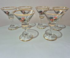Pristine Vintage Art Deco Enamel Cockerel Cocktail Glasses Set of 6