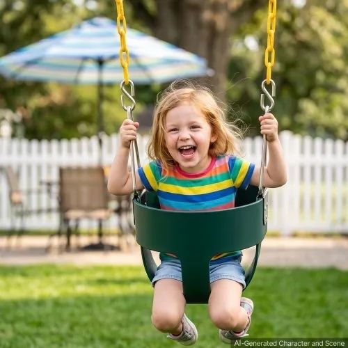 Toddler Swing 136 kg High Back Full Bucket Baby Swing Seat Green, for Outdoor & Indoor Backyard Playground, Heavy-Duty Coated Chains and Carabiners, Fully Assembled Seat for Toddlers Age 3+
