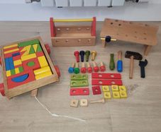 Wooden Toy Bundle - Tool Kit + Building blocks