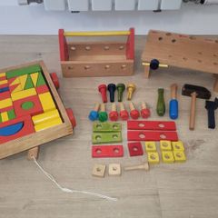 Wooden Toy Bundle - Tool Kit + Building blocks