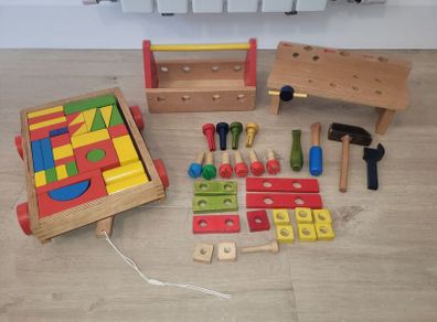 Wooden Toy Bundle - Tool Kit + Building blocks