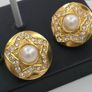 Vintage Gold Tone Clip on Pearl Earrings Image 2