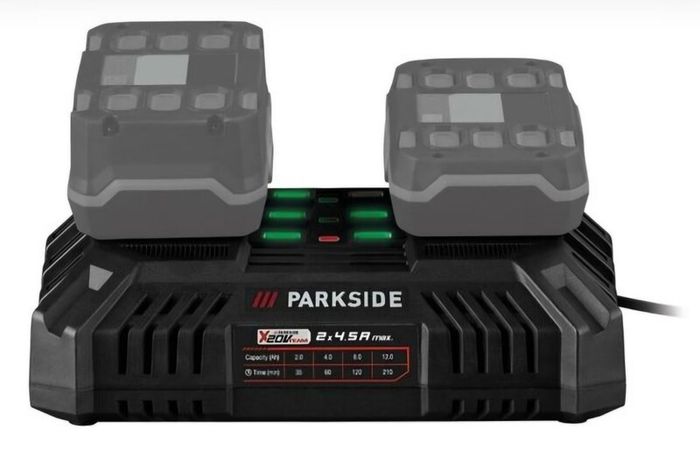 Parkside Performance 2x 4.5A 20V Dual Port Fast Charger. 12V 20V 40V Parkside Performance Cordless Power Tools Outdoor Indoor Maintenance DIY Projects.