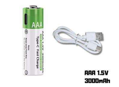 AAA USB Rechargeable Battery 1.5V Li-ion No Charger Needed