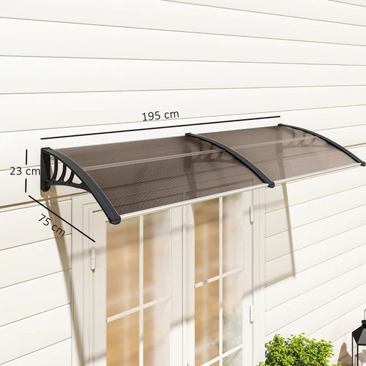 75 x 195 cm Curved Door Window Awning Canopy, Polycarbonate Cover for Front Door and Outdoor Patio, UV Rain Snow Protection Shelter, Brown
