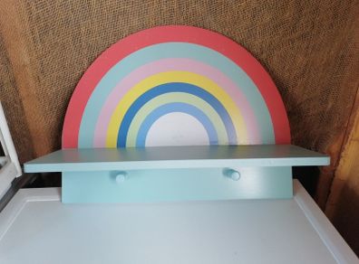 Girls room rainbow shelf and hangers