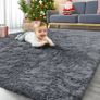 Fluffy Shaggy Rugs Living Room, Large Anti Slip Carpet, Machine Washable Soft Thick Pile Bedside Rug for Kids Bedroom, Nursery - Dark Grey, 120 x 160 cm Image 6