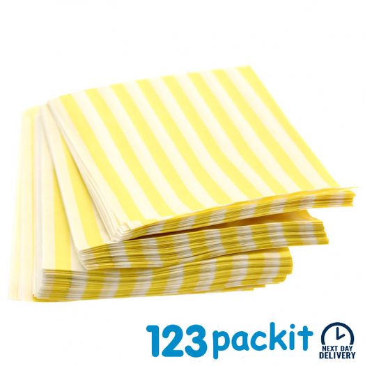 Lot of 200 Yellow stripe sweet bags 5x7" ideal for candy weddings parties candy cart shop retails sweet shops size 5x7 inches Easter Projects