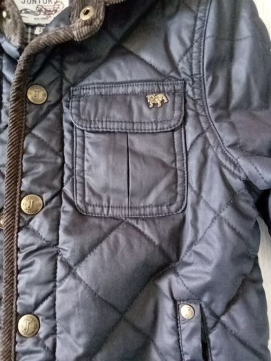 Boys navy Jasper Conran junior j coat jacket. Padded style like wax jacket. Brown cord trim on collar. Smart jacket