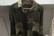 M&amp;S Autograph Premium Satin Blouse - Green Abstract Contrast Spot Print