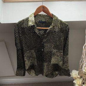 M&S Autograph Premium Satin Blouse - Green Abstract Contrast Spot Print