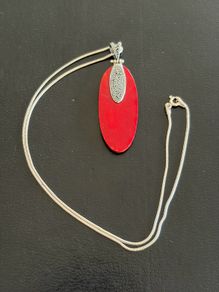 silver necklace with natural coral pendant