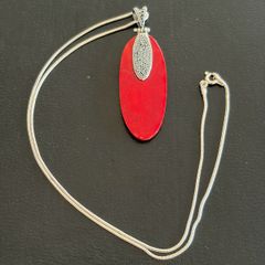 silver necklace with natural coral pendant