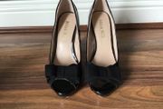 Miss KG Black Patent High Heel Peep Toe with Bow Size 36