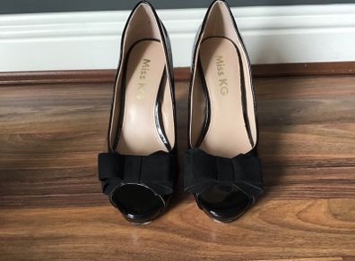 Miss KG Black Patent High Heel Peep Toe with Bow Size 36