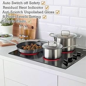 Ceramic Hob Built-in 4 Burners Electric Hob 60cm Ceramic Cooker with Electronic Knob Controls, Residual Heat Indicator, 6000W, Hard Wired, No Plug Included