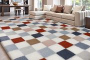 Area Rugs Living Room Bedroom 240x300cm, Large Fluffy Carpet Soft Shaggy Multicolored Checkered Rugs, Washable Area Rug Anti Slip, Fuzzy Carpets for Kids Room Nursery, Dorm Home Decor